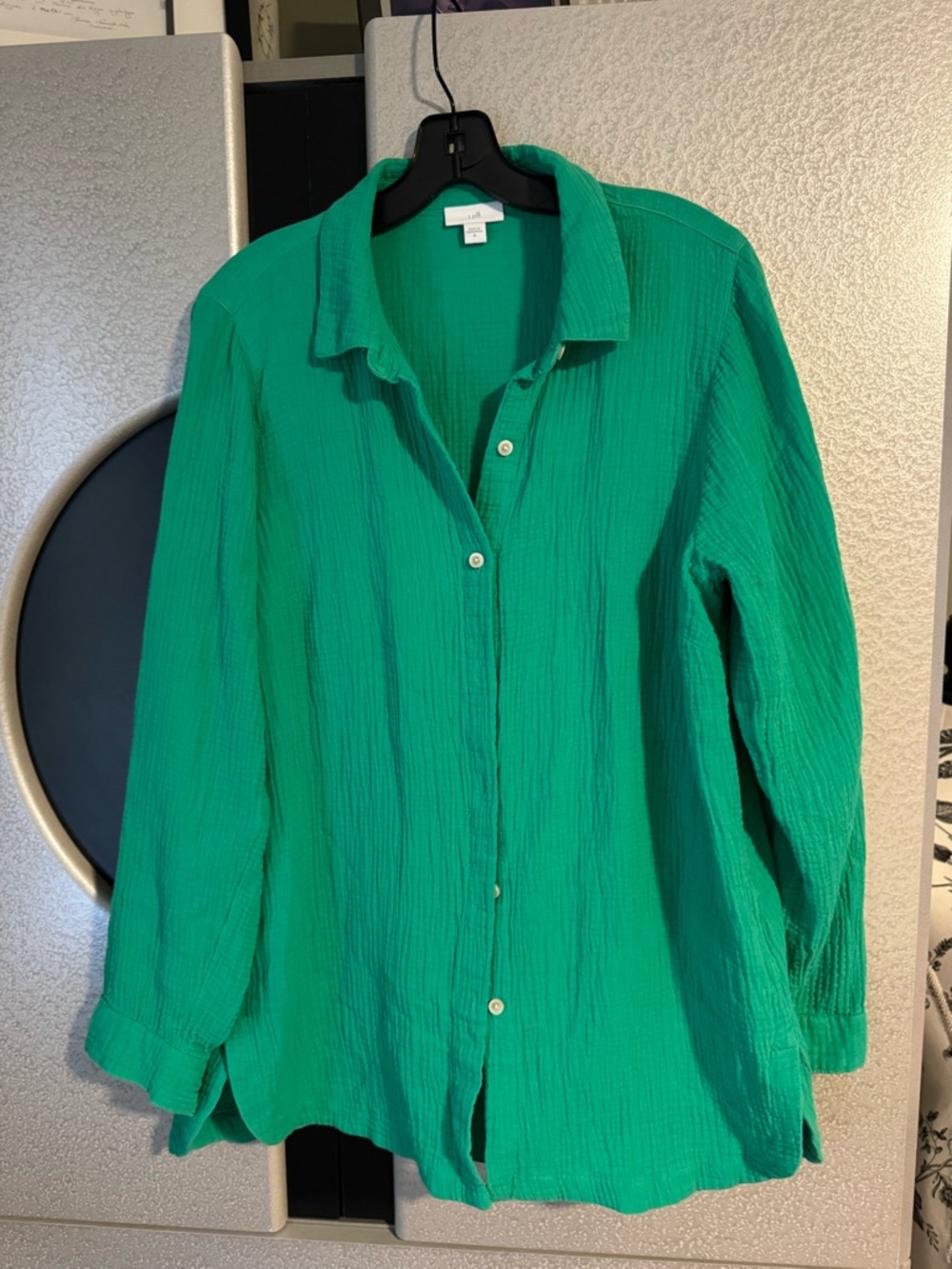 J. Jill Vibrant Green Button-Front Gauze Shirt - Picture 8 of 9